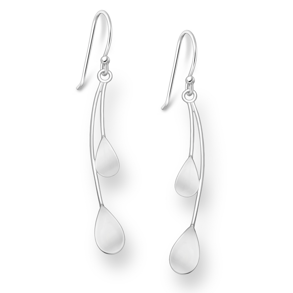 Sterling Silver Curved Double Droplet Earrings