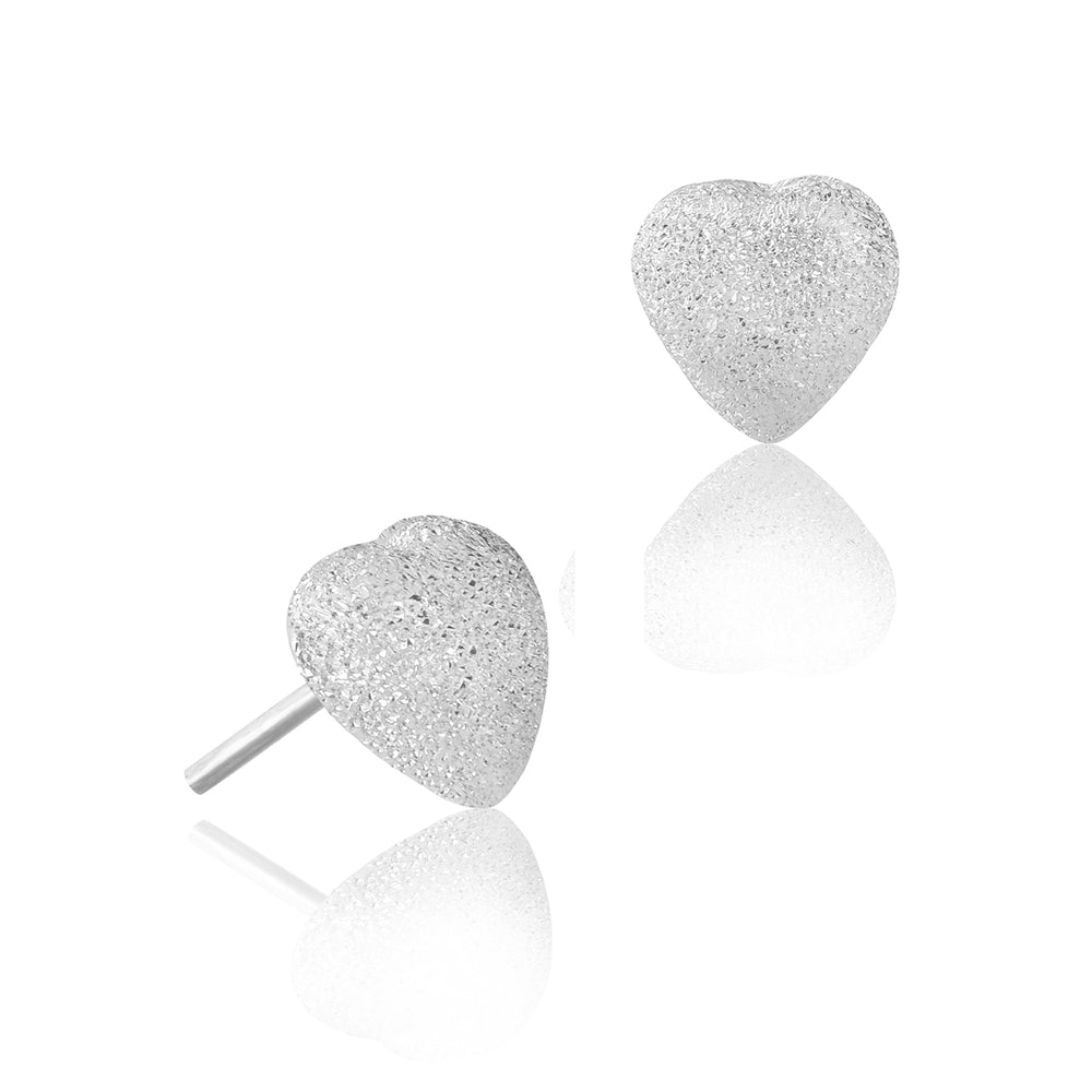 Silver Sparkly Heart Stud Earrings
