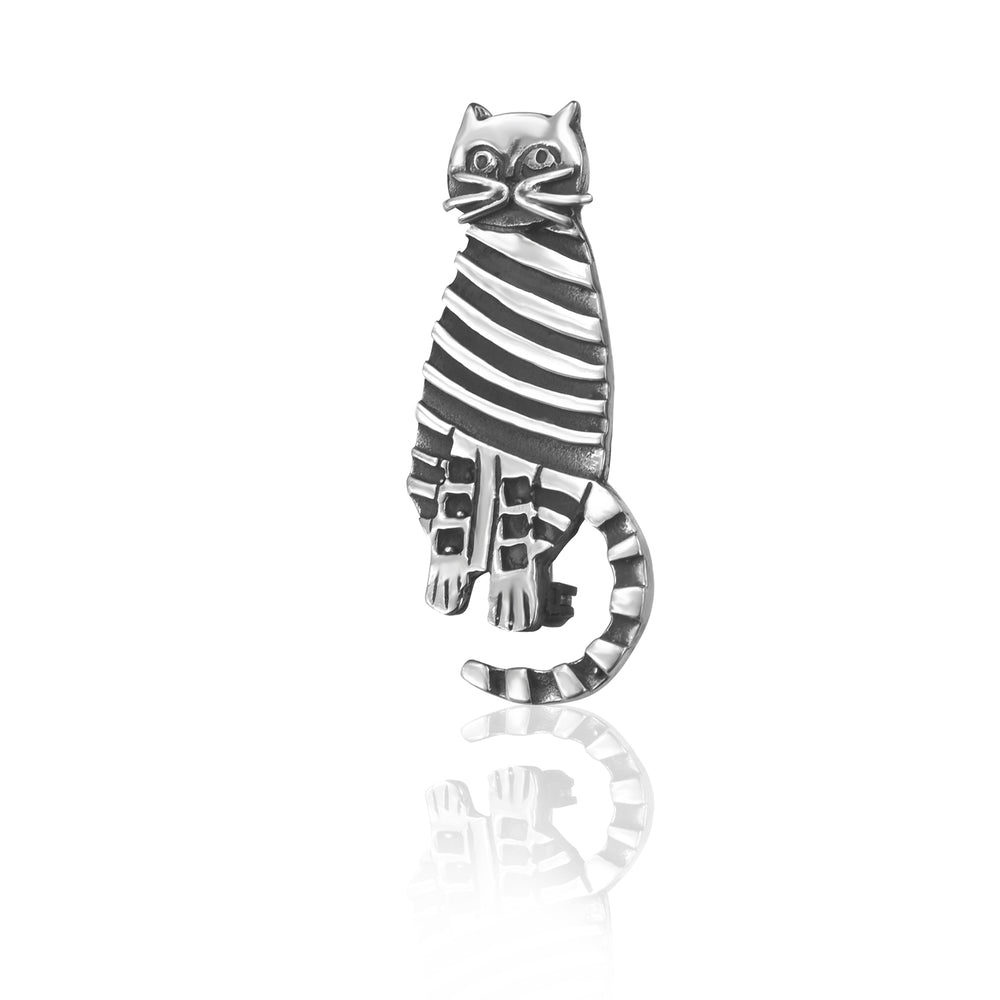 Silver Striped Cat Brooch
