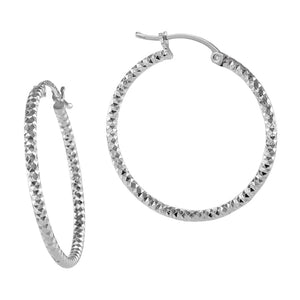 
                  
                    Load image into Gallery viewer, Silver Faceted Sparkly Hoop Earrings
                  
                
