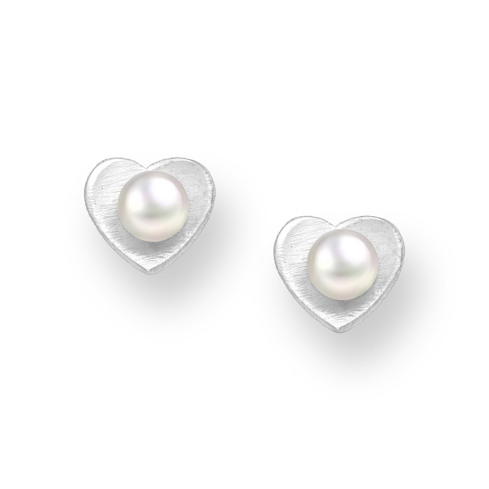 Pearl & Sterling Silver Heart Earrings