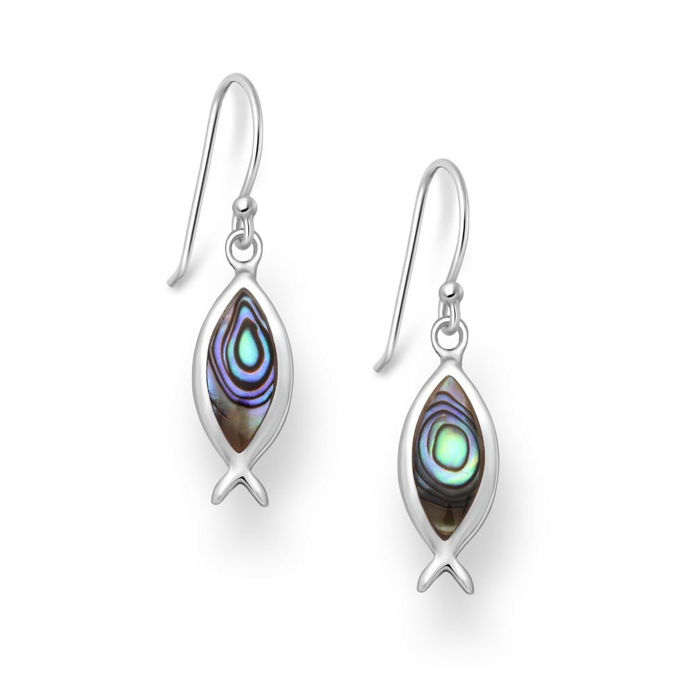 Abalone Shell & Sterling Silver Fish Earrings