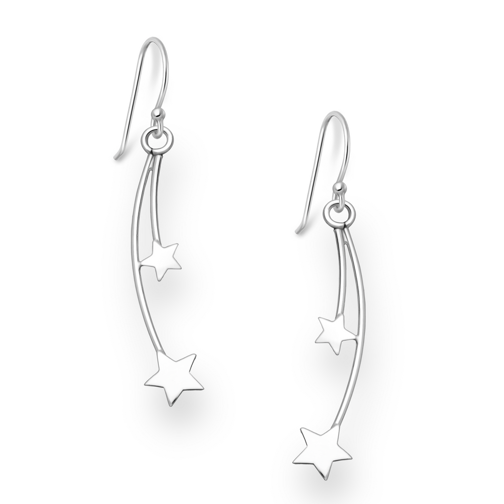 Sterling Silver Curved Bar Star Earrings