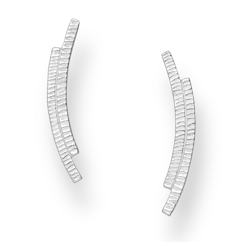 Sterling Silver Textured Curved Bar Earrings