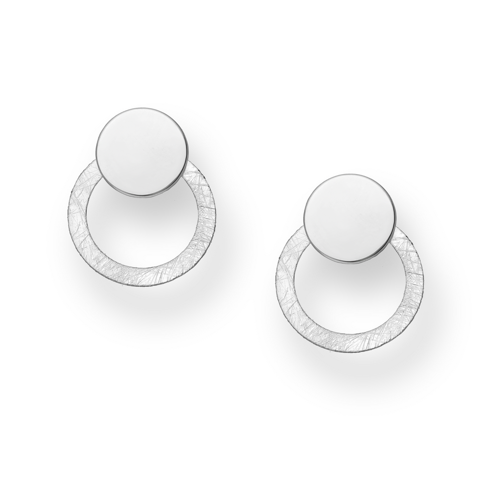 Sterling Silver Textured & Polished Circle Earrings