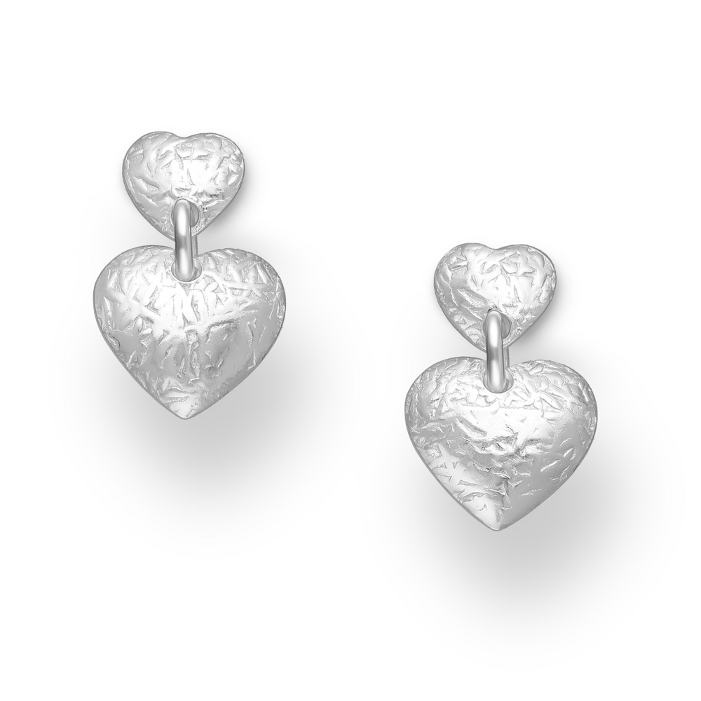 Sterling Silver Double Textured Heart Earrings