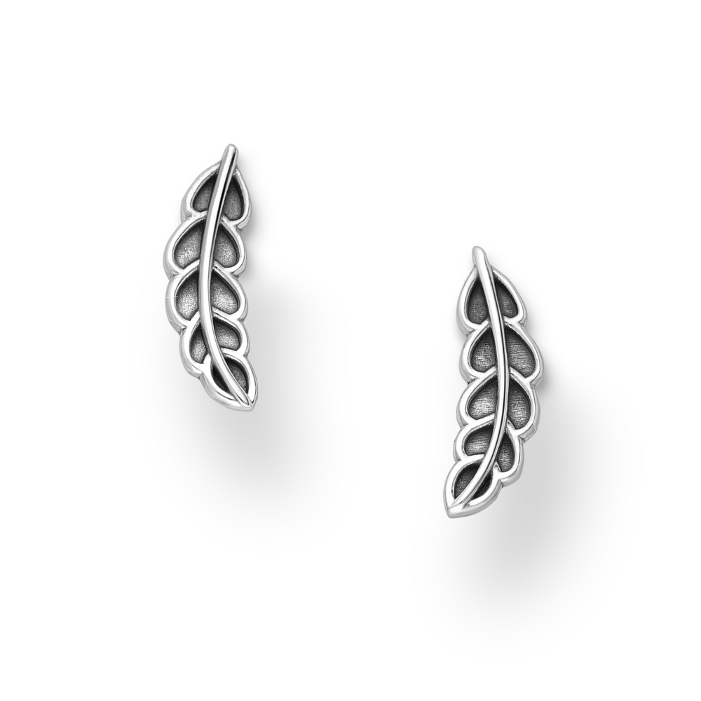 Sterling Silver Oxidised Leaf Earrings