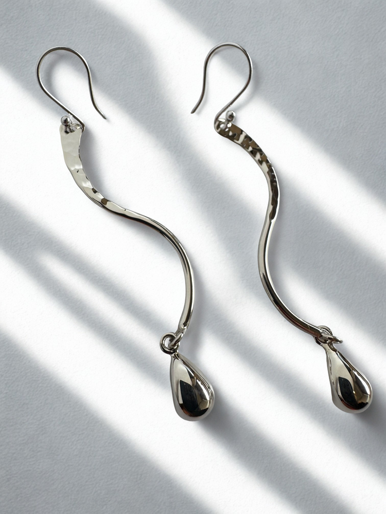 
                  
                    Load image into Gallery viewer, Curved Bar Drop Bead Earrings
                  
                