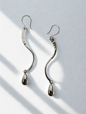 
                  
                    Load image into Gallery viewer, Curved Bar Drop Bead Earrings
                  
                