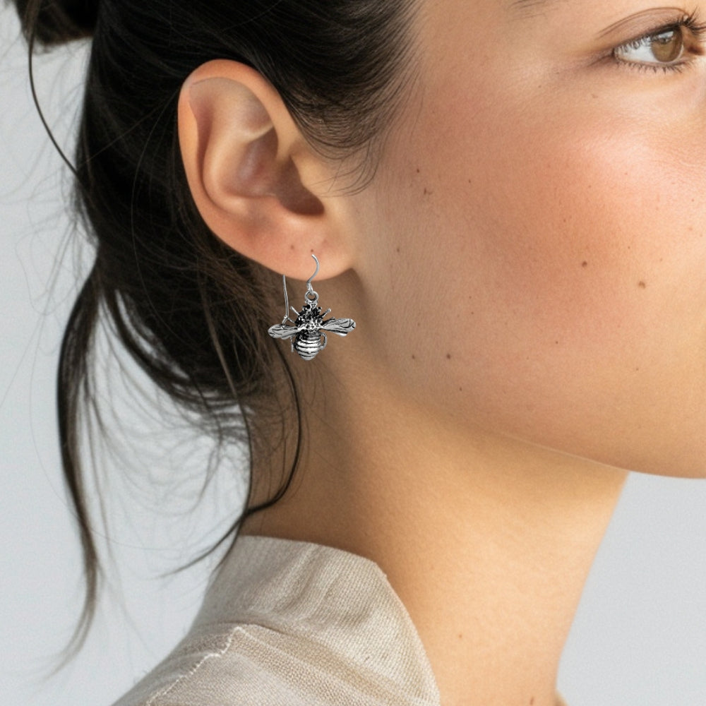 
                  
                    Load image into Gallery viewer, Silver Bumble Bee Drop Earrings
                  
                