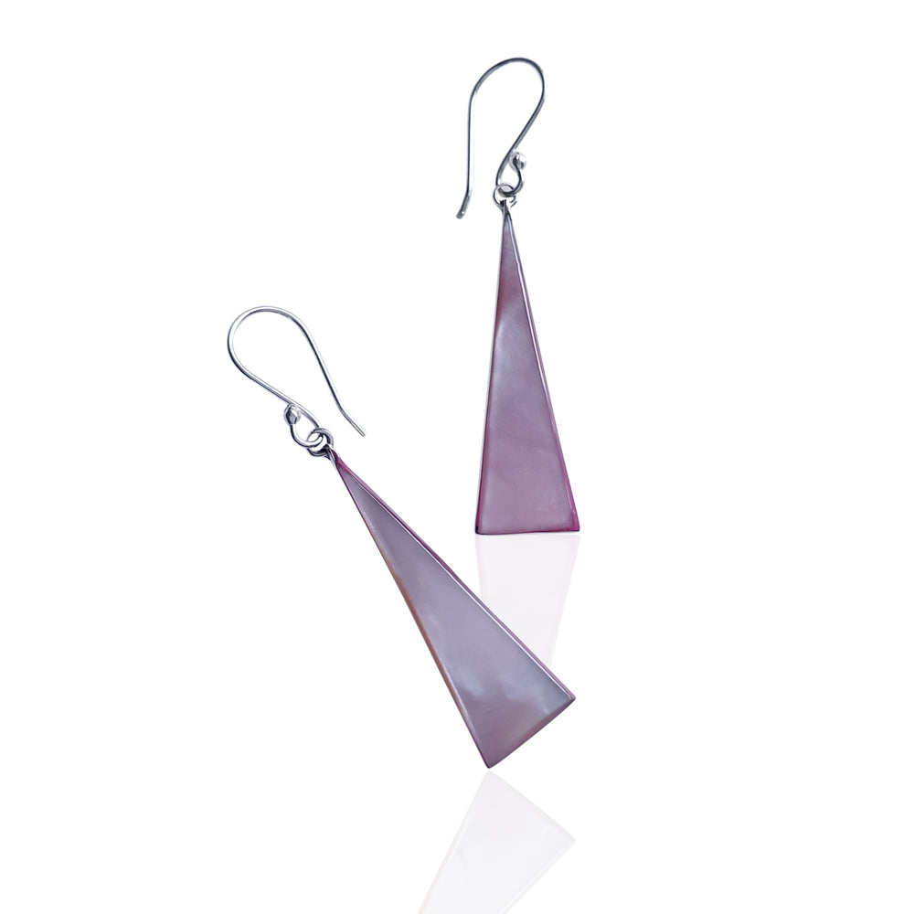 Silver and Pink Mother Of Pearl Triangular Earrings