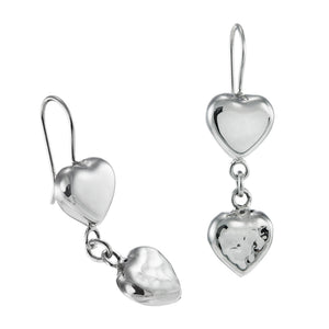 
                  
                    Load image into Gallery viewer, Silver Puffed Heart Drop Earrings
                  
                