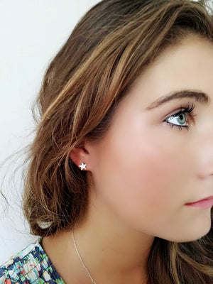 
                  
                    Load image into Gallery viewer, Silver Mini Hammered Star Stud Earrings
                  
                