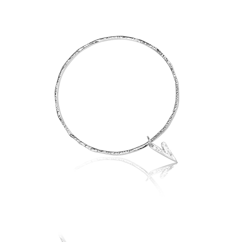 Silver Hammered Pointed Heart Bangle