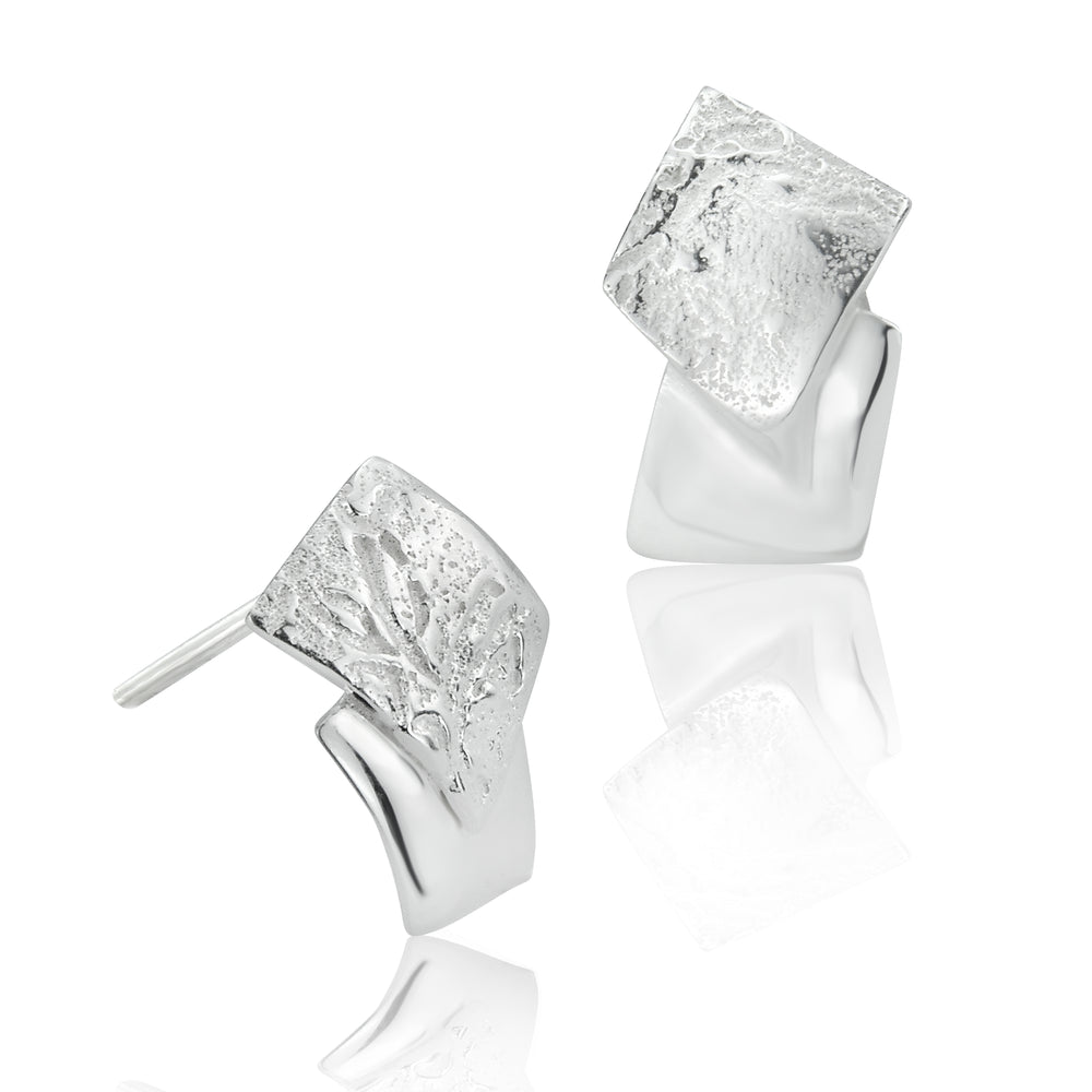 Silver Organic Double Square Stud Earrings