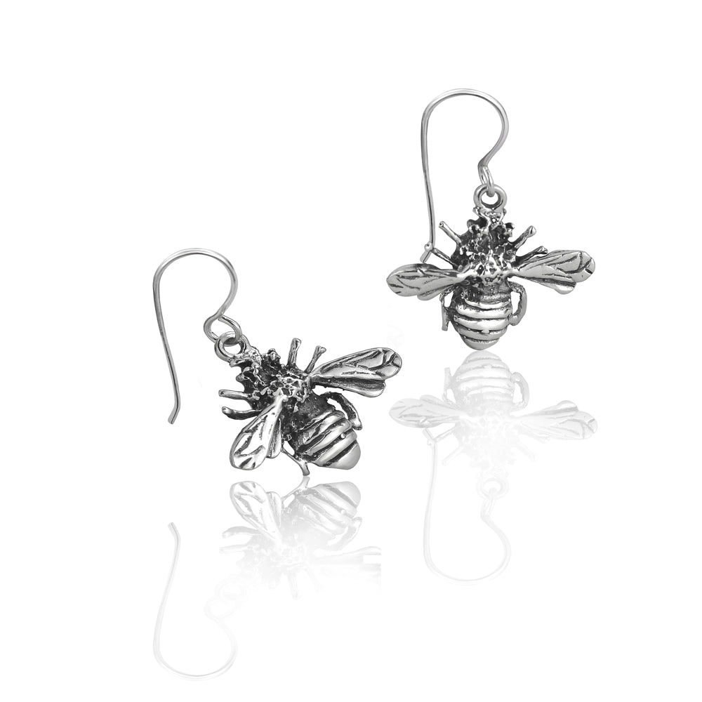 Silver Bumble Bee Drop Earrings