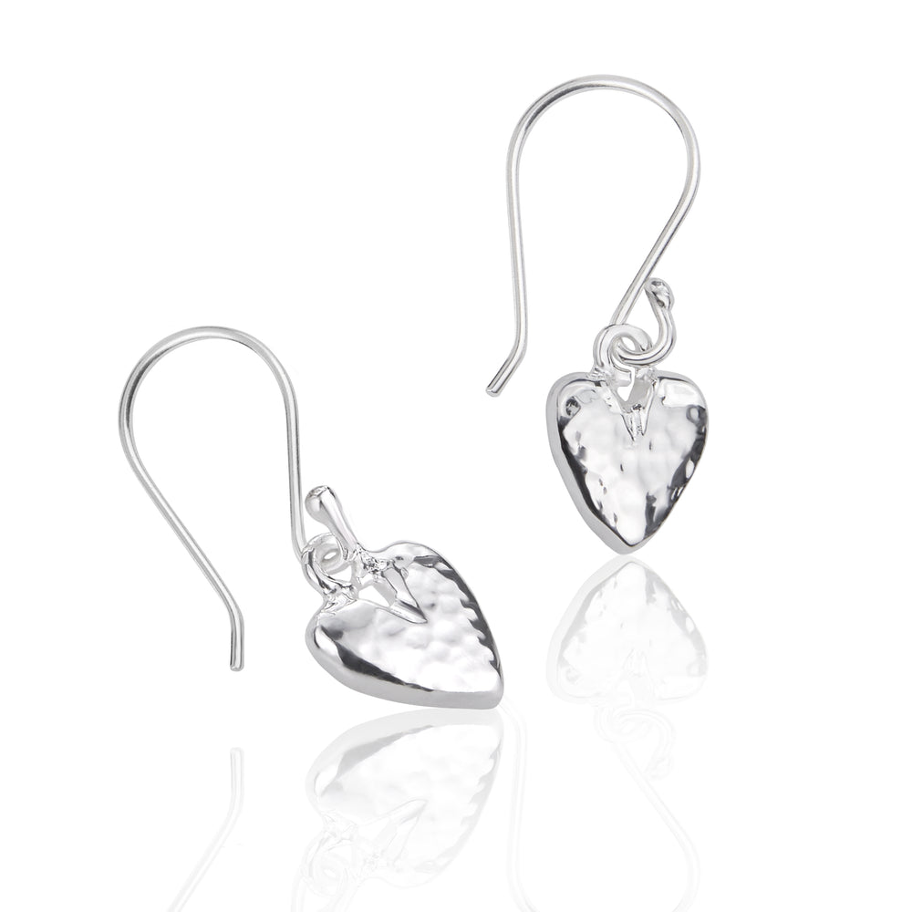 Silver Hammered Heart Drop Earrings