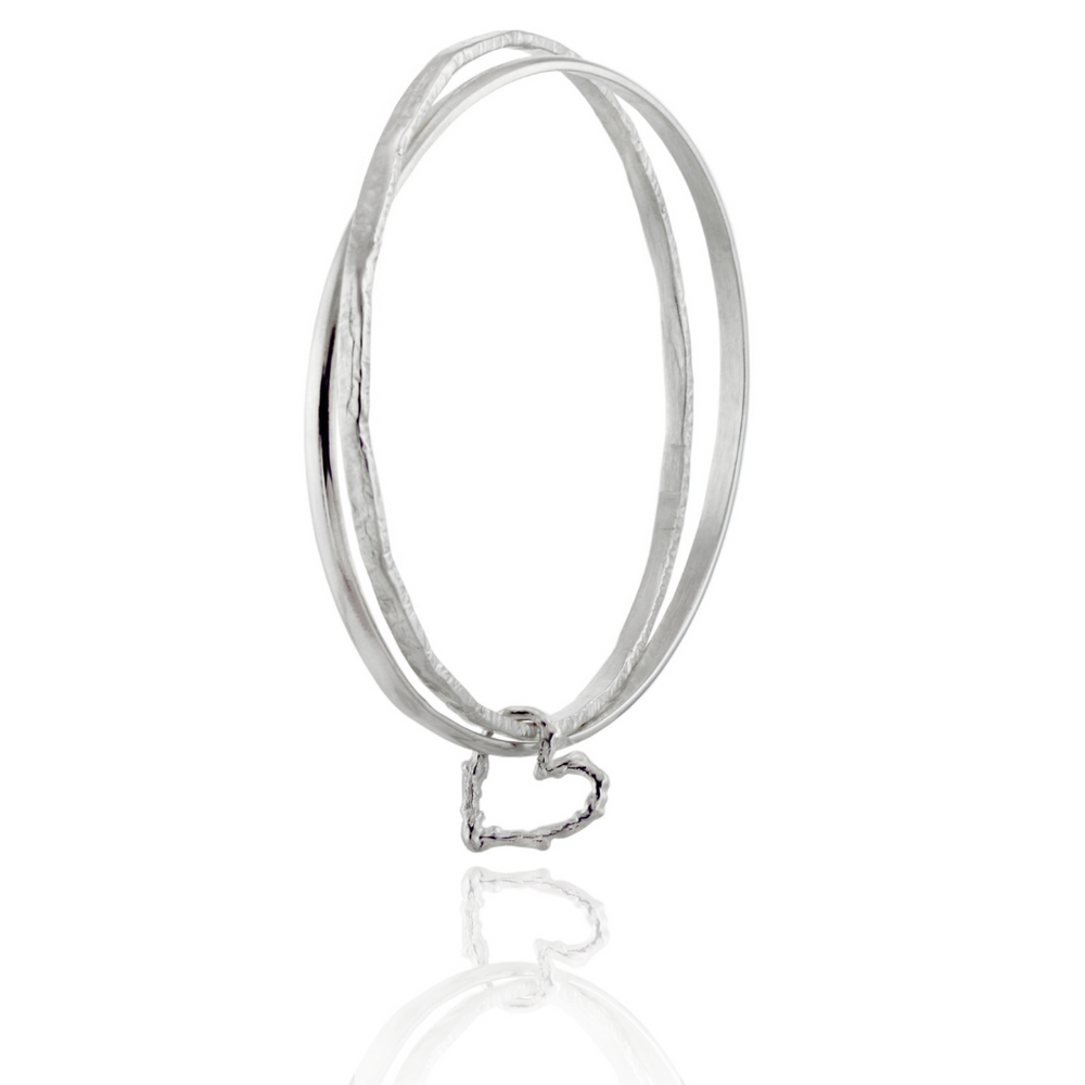
                  
                    Load image into Gallery viewer, Silver Double Band Heart Bangle
                  
                