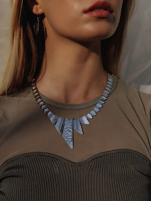 
                  
                    Load image into Gallery viewer, Silver Polished and Hammered Geometric Necklace
                  
                