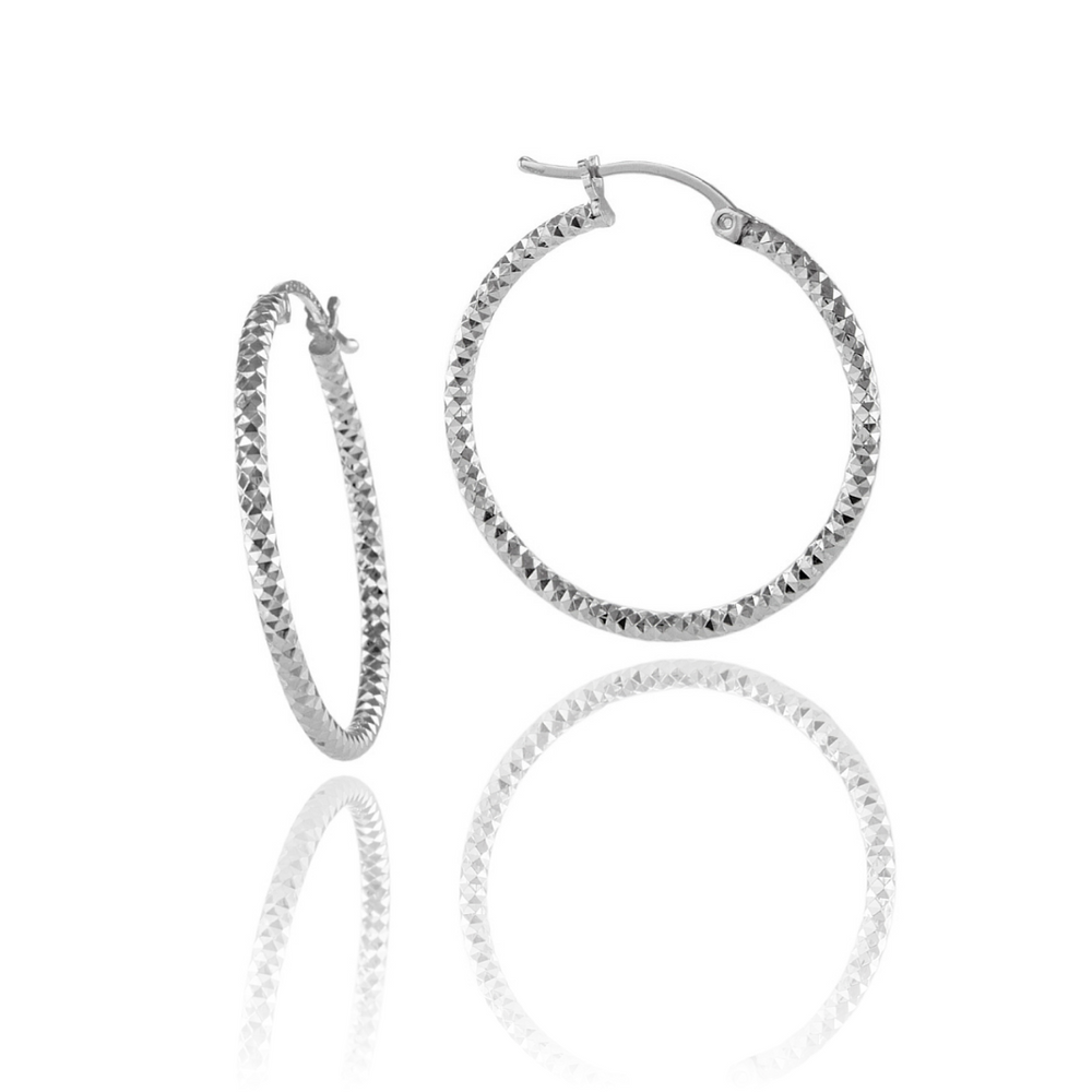 
                  
                    Load image into Gallery viewer, Silver Faceted Sparkly Hoop Earrings
                  
                