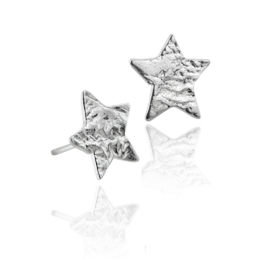 Silver Organic Textured Star Stud Earrings