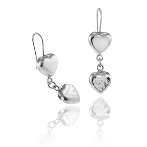 
                  
                    Load image into Gallery viewer, Silver Puffed Heart Drop Earrings
                  
                