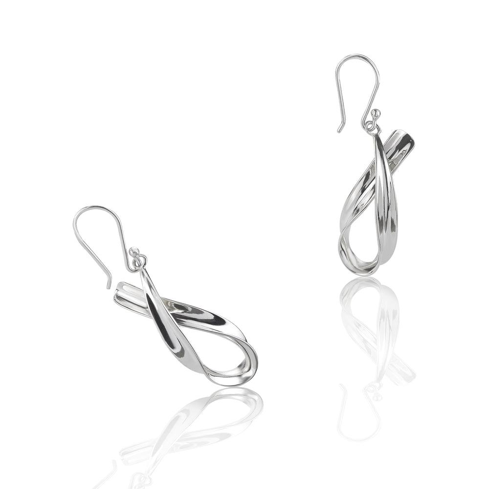 
                  
                    Load image into Gallery viewer, Silver Ribbon Tied Drop Earrings
                  
                