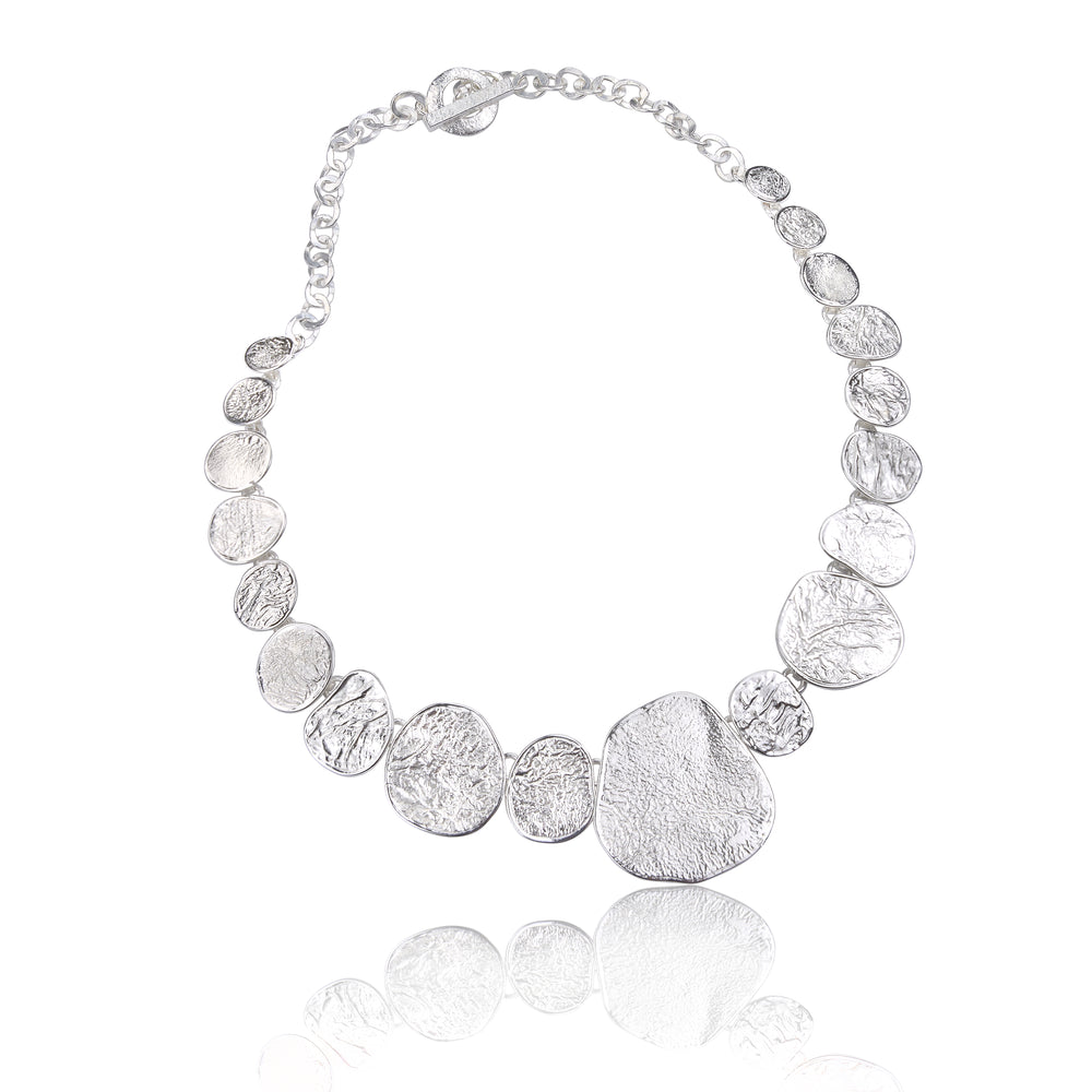 Silver Organic Textured Disc Necklace